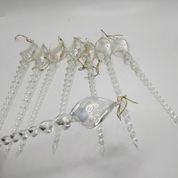 Vintage Iridescent Spun Glass Twisted Icicle Christmas Ornament Set of 8 - Picture 3 of 5